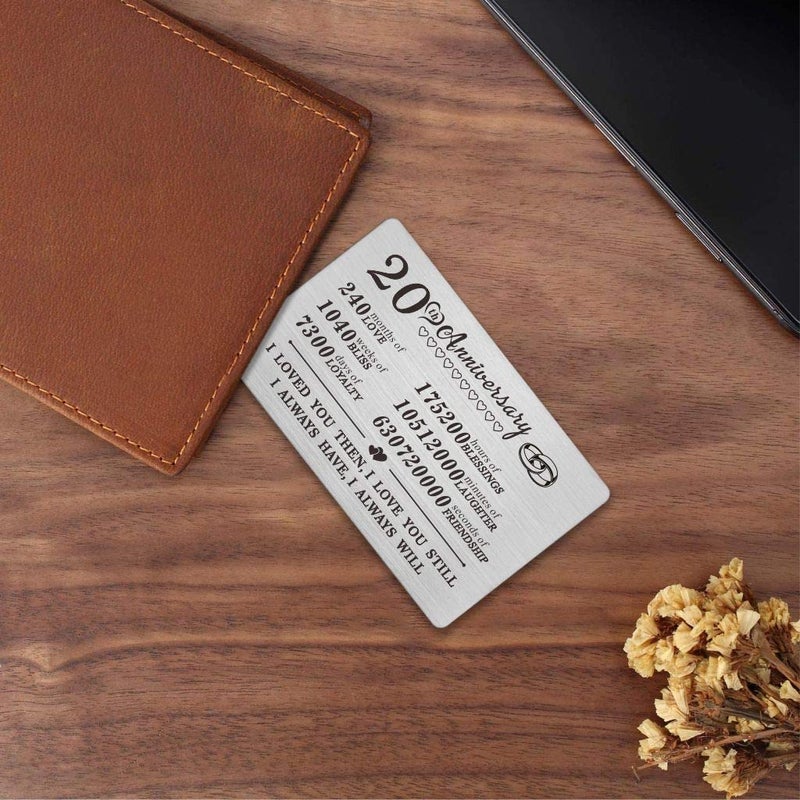 DEGASKEN 20 Year 20th Wedding Anniversary Card Gifts Engraved Wallet Inserts Decorations for Men Her Him Wife Husband Women Couples - Image 4